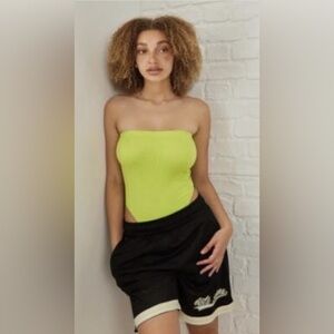Forever 21 Seamless Bandeau Bodysuit LIME GREEN Neon Large NWT